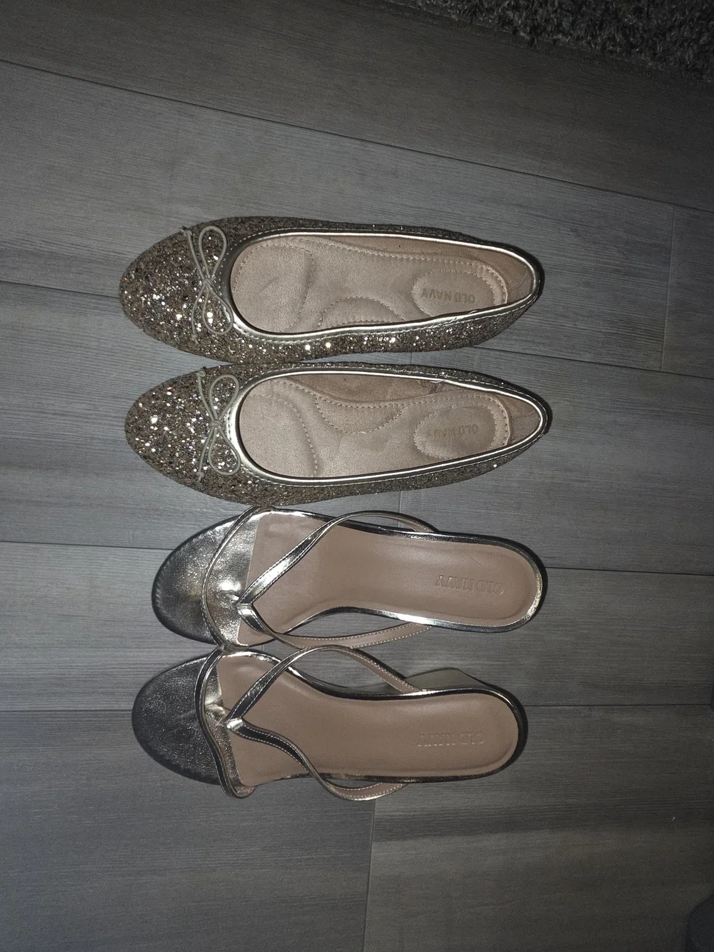 Old Navy Gold Glitter Ballet Flats and Metallic Slide Sandals - Women's Duo